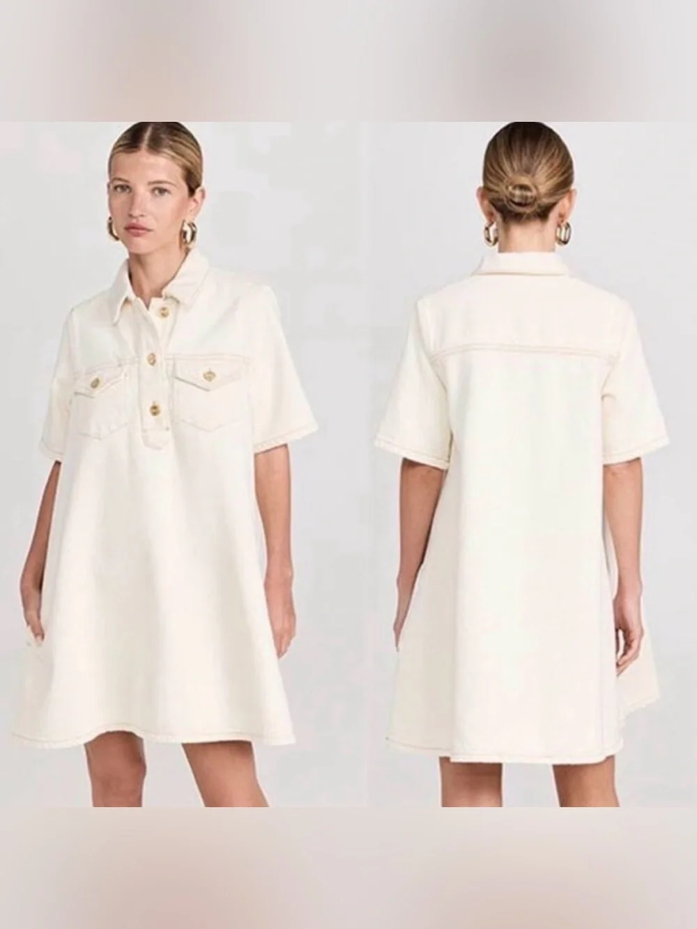 Ganni Heavy Weight Denim Shift Dress Cream Size 38 B01